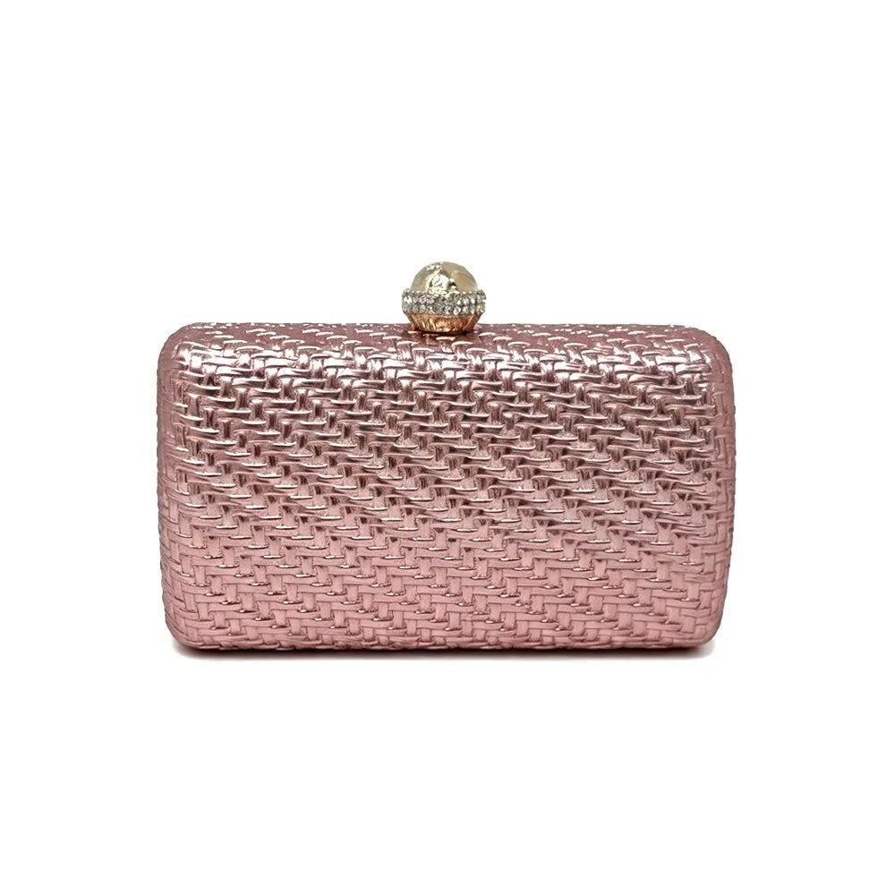 Luxury Metallic Woven Pattern Party Clutch Bag with Crystal Clasp