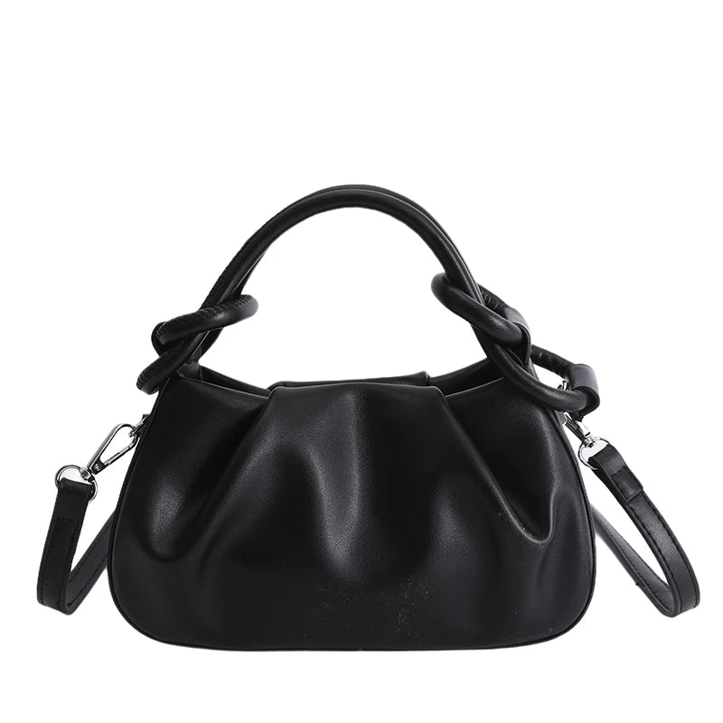 Chic Pleated Mini Red Handbag for Women | Stylish PU Leather Top Handle & Underarm Shoulder Purse