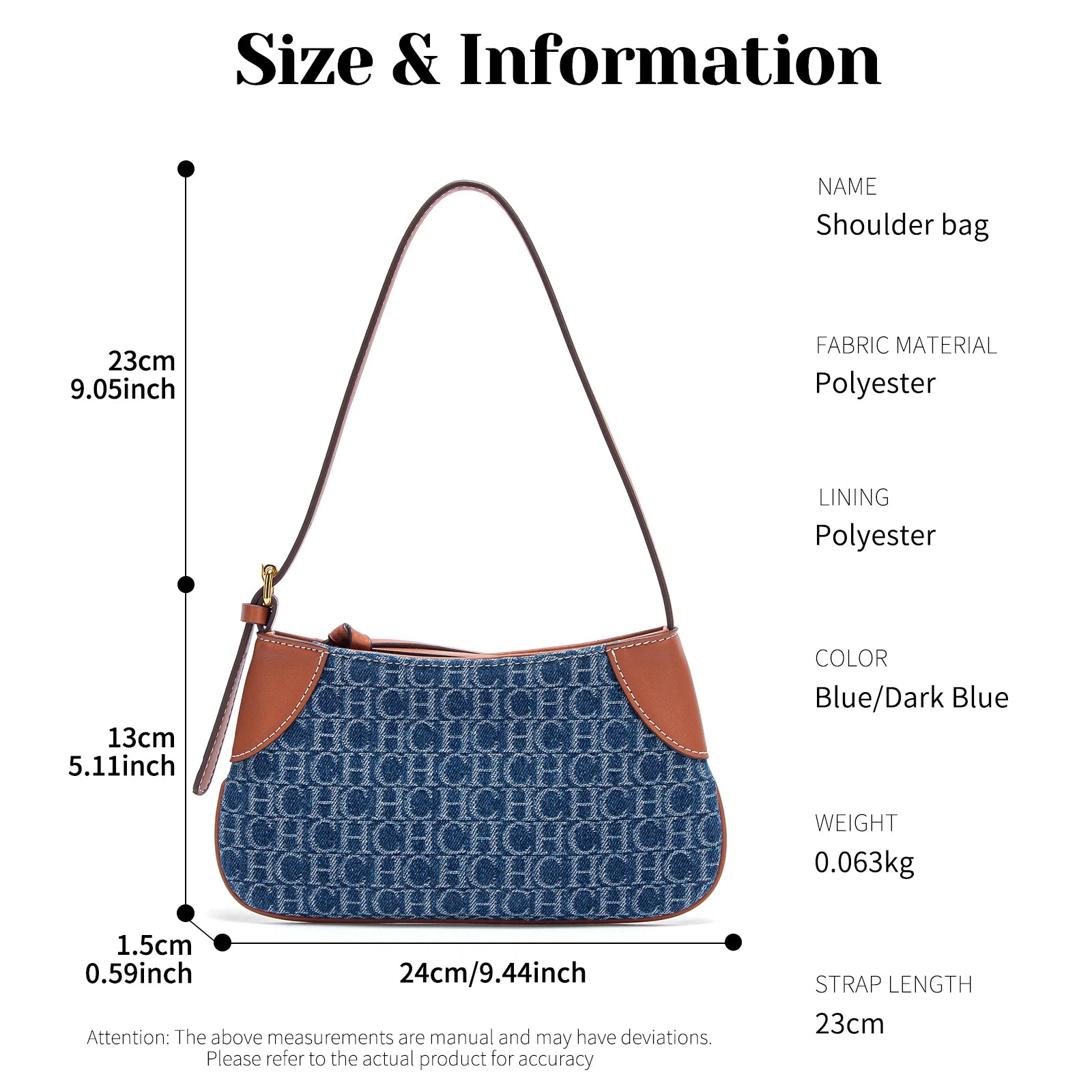 Premium Monogram Denim Shoulder Bag – Vintage Leather Trim Underarm Purse