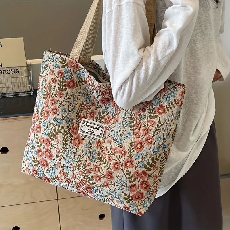 Aura Bags Vintage Floral Tapestry Canvas Tote Bag for Women