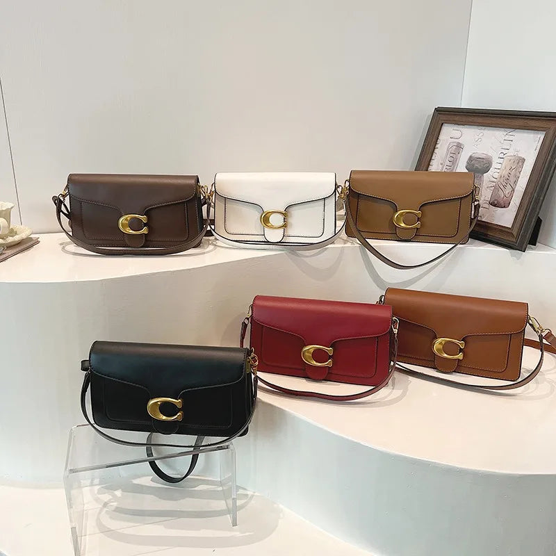 Luxury Leather Flap Shoulder Bag – Classic C-Hardware Crossbody Purse for Women