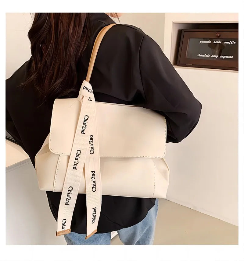 Casual PU Leather Large Capacity Shoulder Tote | Trendy Letter Strap Handbag