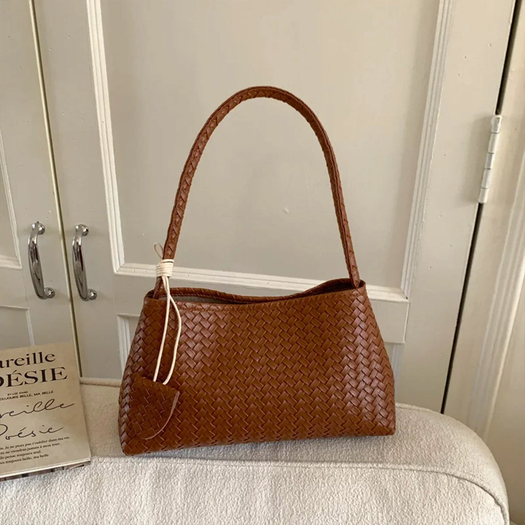 Woven Leather Hobo Shoulder Bag with Knot Accent