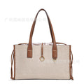 Chic Canvas Tote Bag with Brown PU Leather Trim & Drawstring Closure