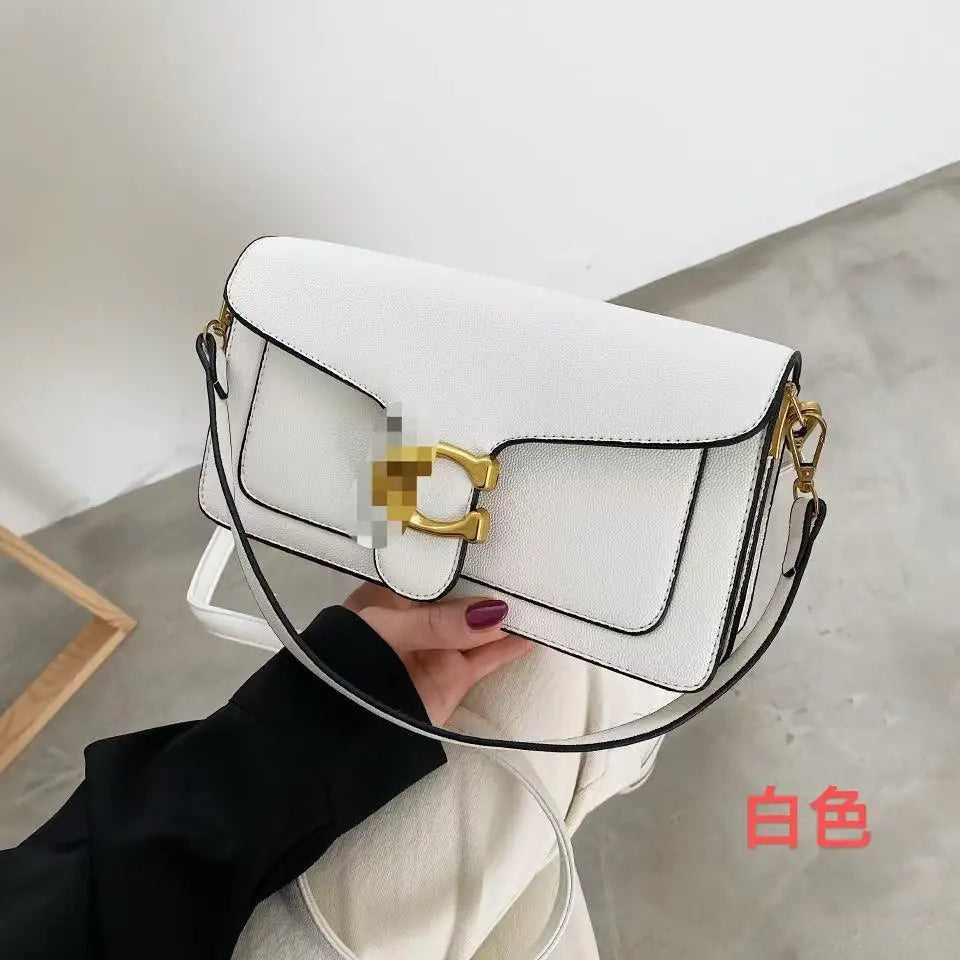 Chic Brown Flap Shoulder Bag with Metallic Logo