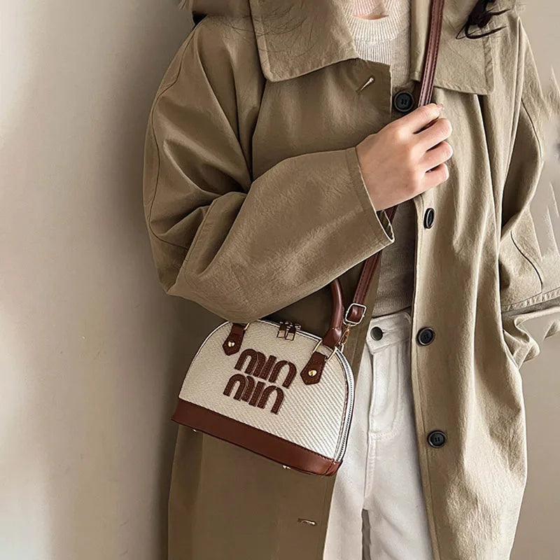 Retro Pink & Brown Mini Top-Handle Bag with Crossbody Strap