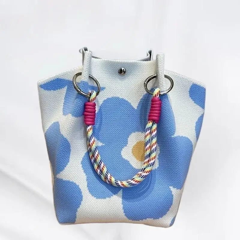 Cute Floral Knit Mini Handbag | Aesthetic Woven Top-Handle Tote Bag