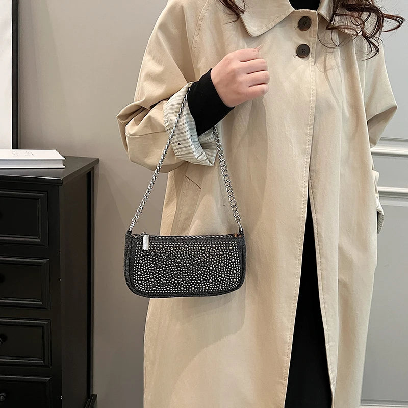 Glamorous Rhinestone Embellished Mini Shoulder Bag with Chain Strap