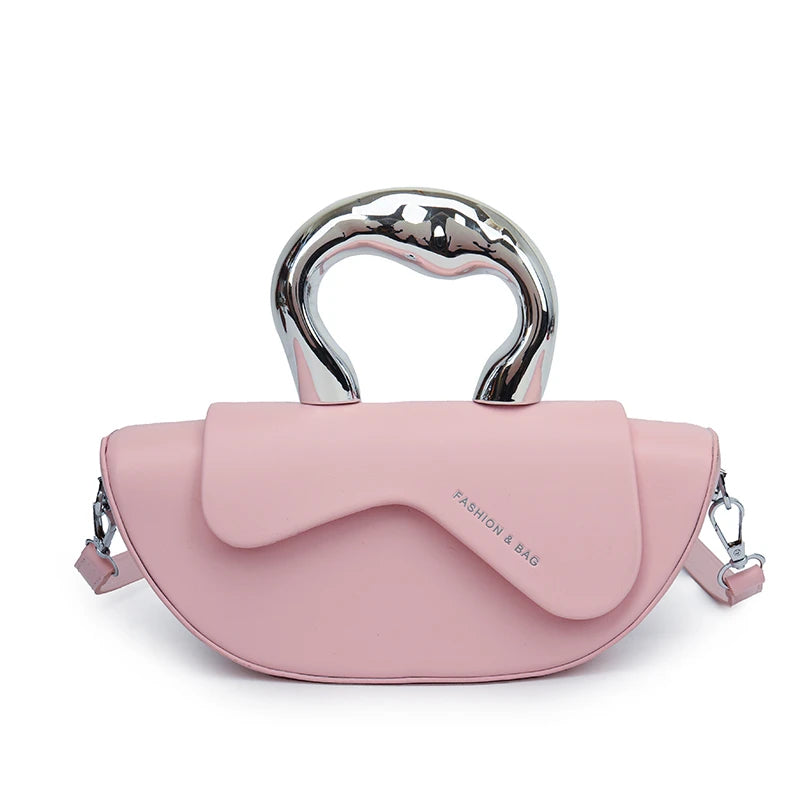 Trendy Metallic Handle White Mini Crossbody Handbag for Women