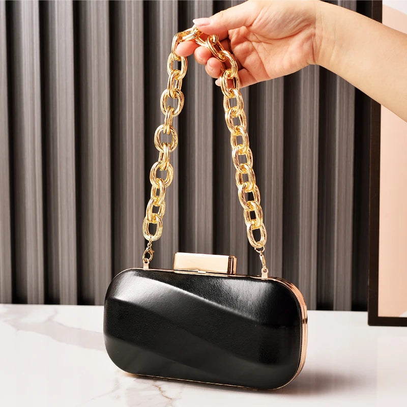Women’s Metallic Party Clutch, Luxury Prom & Wedding Handbag, Chic Metal Handle Evening Bag