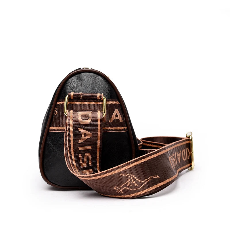 Vintage Embossed Lotus Flower Barrel Bag – Chic Wide-Strap Crossbody & Shoulder Bag for Women