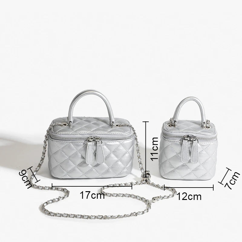 Chic Quilted Mini Vanity Bag with Intertwined Chain & Top Handle