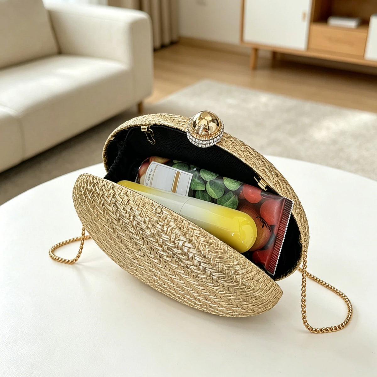 Gleaming Gold Rhinestone-Accented Hard Shell Clutch