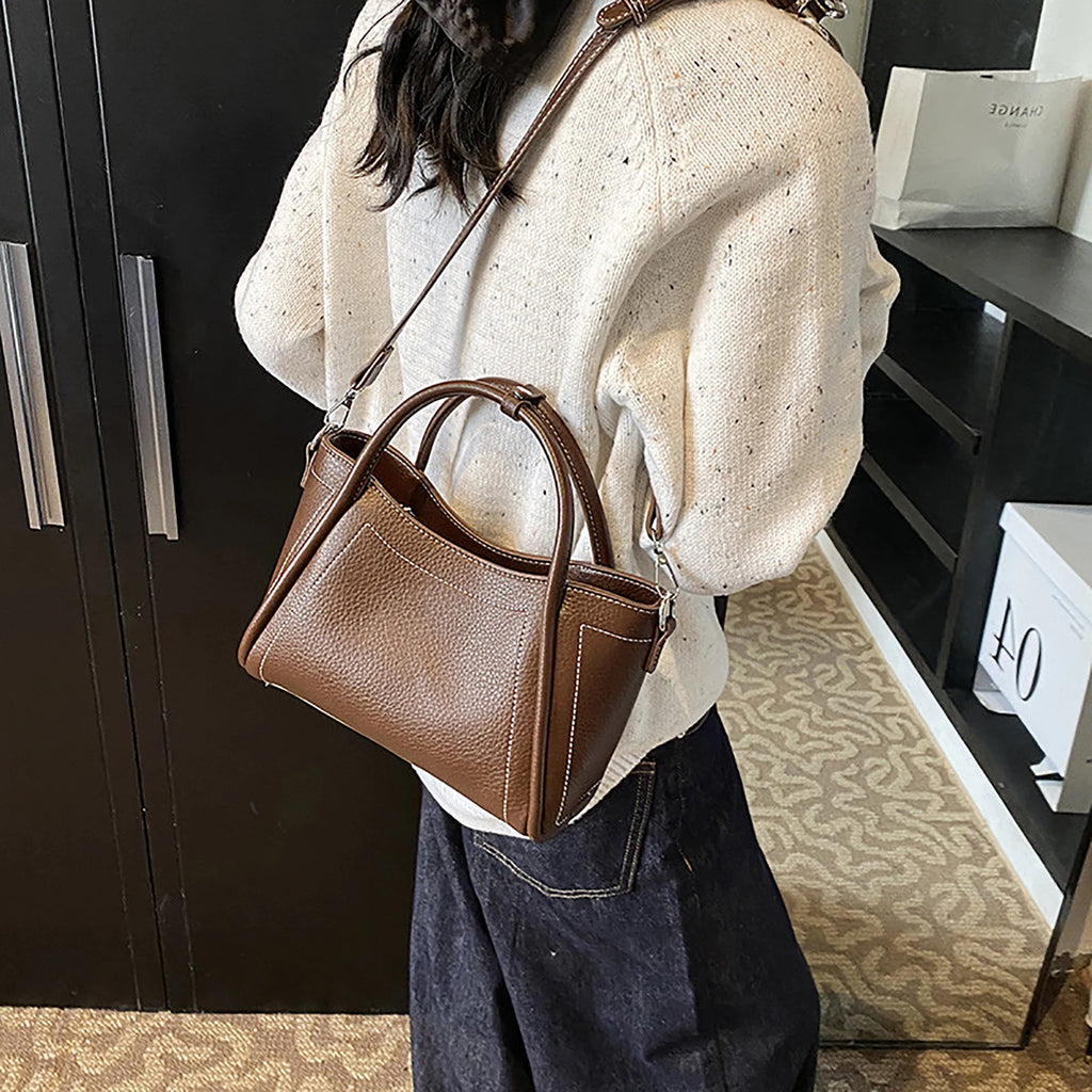 Minimalist Contrast Stitching Top Handle Tote Bag