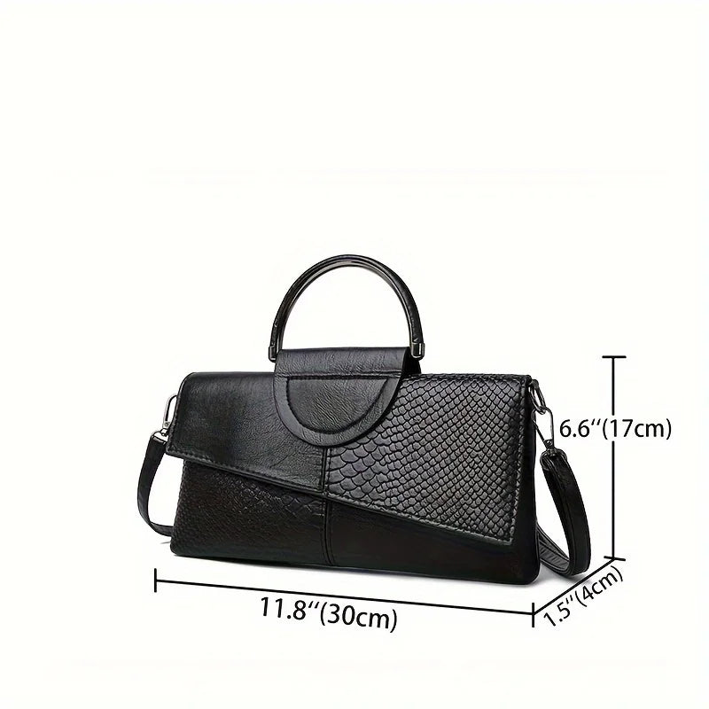 Chic Asymmetric Textured Flap Handbag with Top Handle & Crossbody Strap