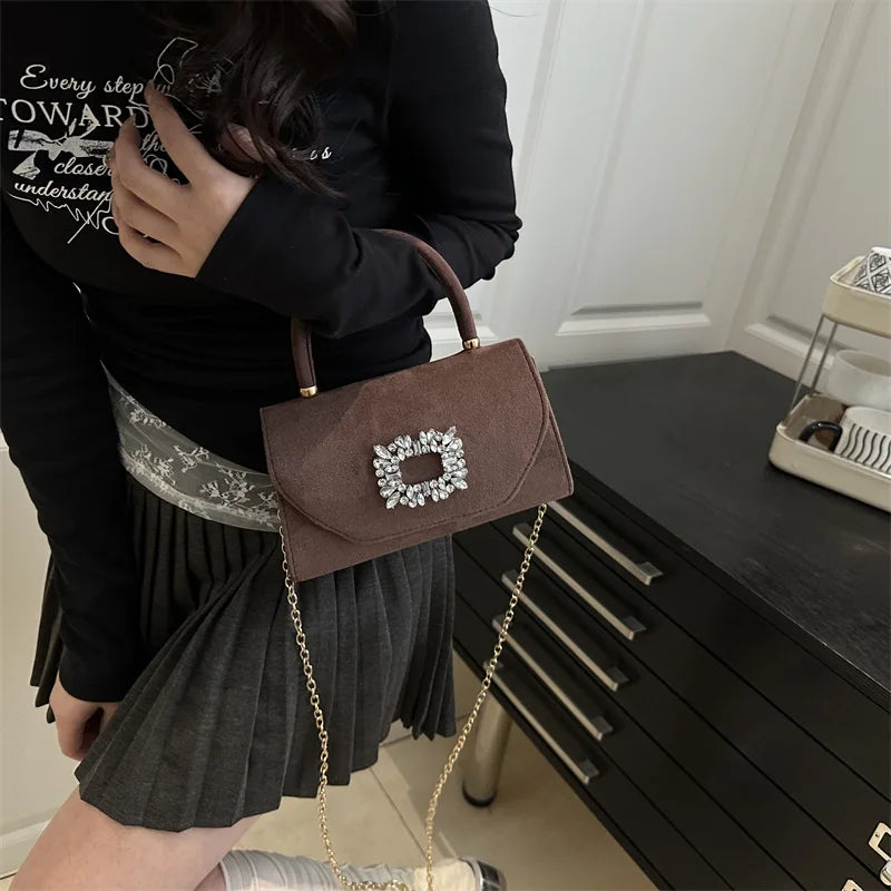 Glamorous Crystal Buckle Pink Mini Handbag