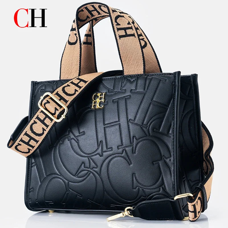 Luxury Black Embossed Leather Handbag – Designer Crossbody & Tote Bag