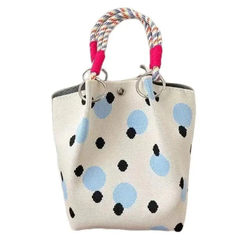 Cute Floral Knit Mini Handbag | Aesthetic Woven Top-Handle Tote Bag