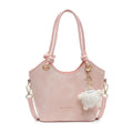 Chic White PU Leather Shoulder Bag with Cute Fur Charm & Top Handles
