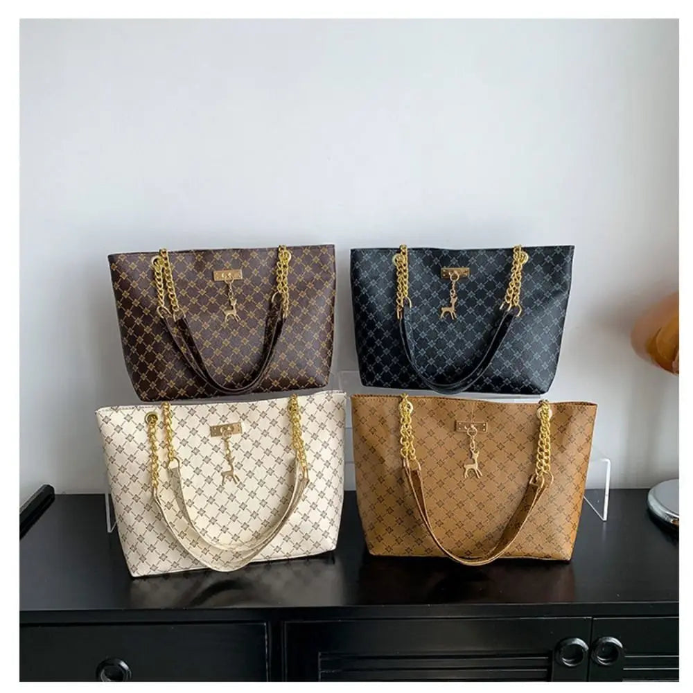 Elegant Monogram Shoulder Tote Bag | Luxury Chain Strap Women's Handbag