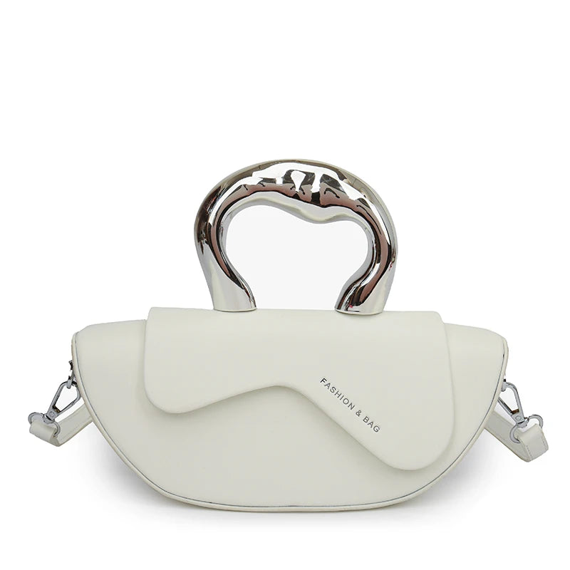 Trendy Metallic Handle White Mini Crossbody Handbag for Women