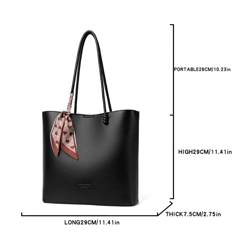 Chic Burgundy Leather Shopping Tote with Scarf Bow