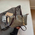 Woven Straw Tote Bag with Brown PU Leather Trim & Gold Chain Charms