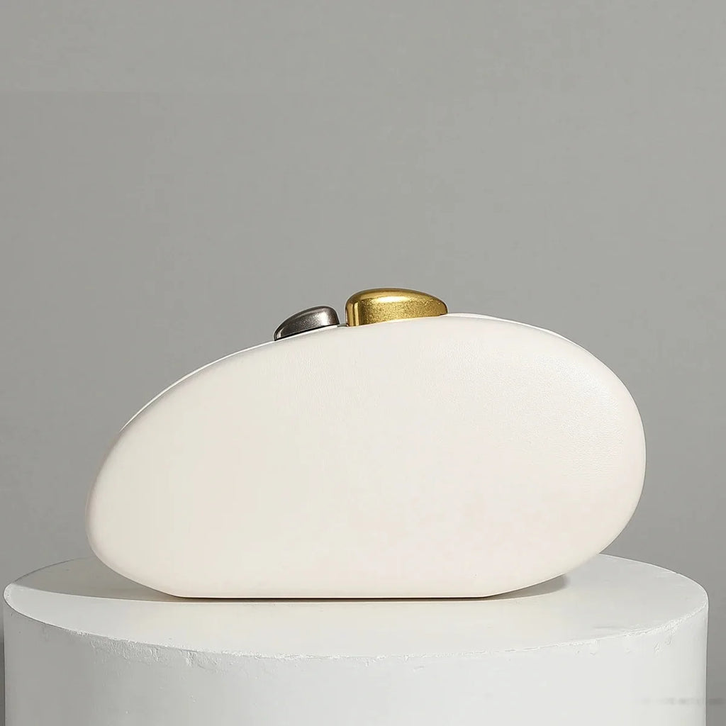 Elegant Red Oval Evening Clutch Bag with Gold Chain Strap