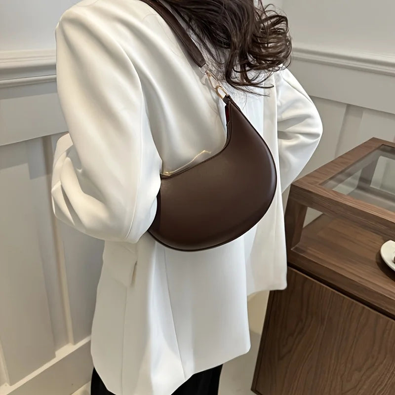 Minimalist Dark Brown Crescent Underarm Shoulder Bag