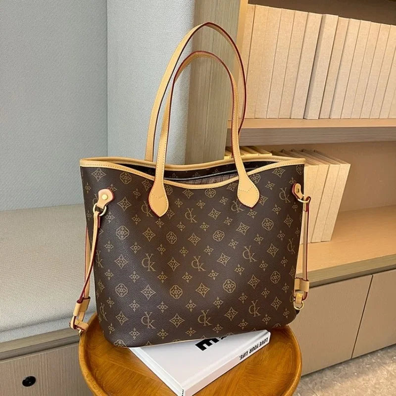 Luxury Vintage Monogram Tote Bag – Large Capacity Shoulder Bag for Women
