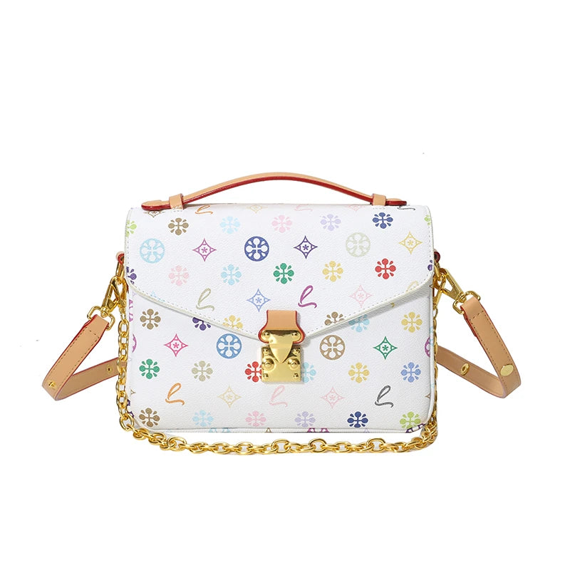 Classic Printed Messenger Bag – Chic Shoulder Bag with Gold Lock Accent