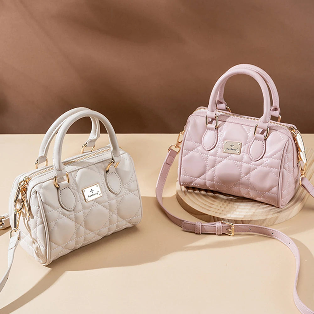 Luxurious Quilted Diamond Barrel Handbag & Crossbody