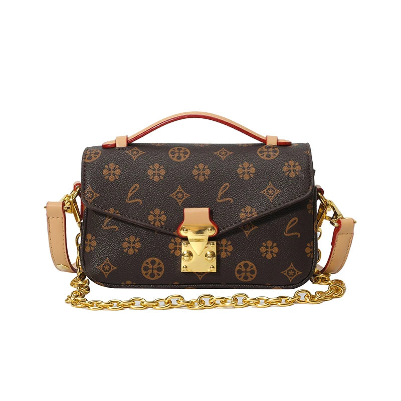 Classic Printed Messenger Bag – Chic Shoulder Bag with Gold Lock Accent