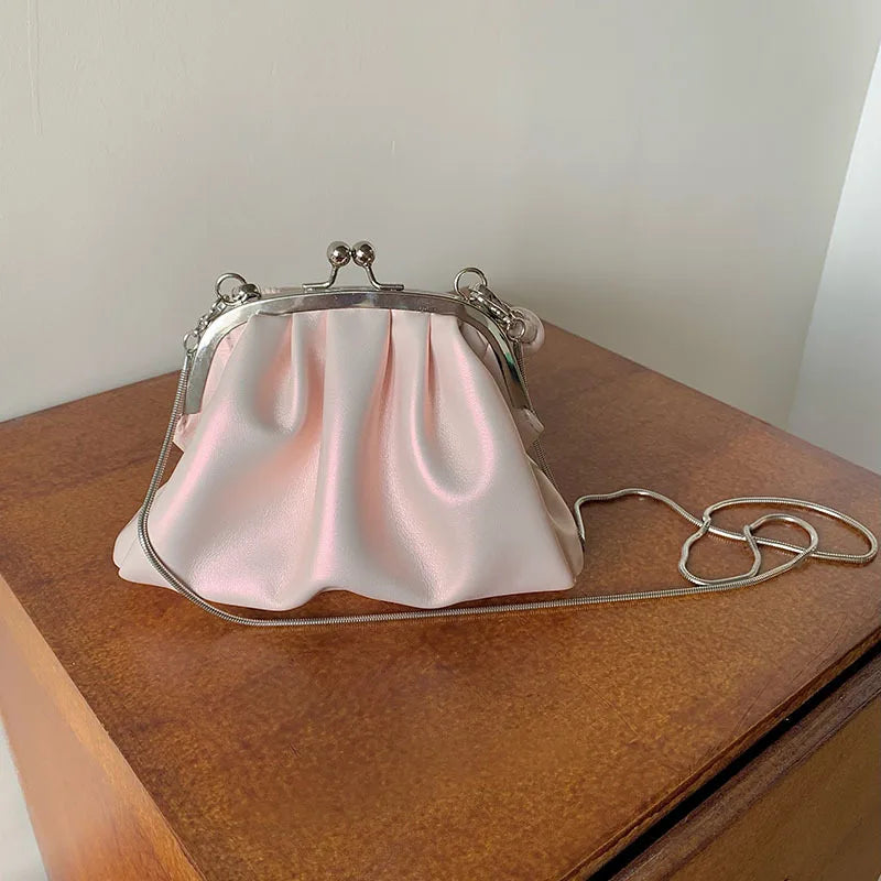 Pearlescent Kiss-Lock Ruched Mini Clutch & Crossbody Bag