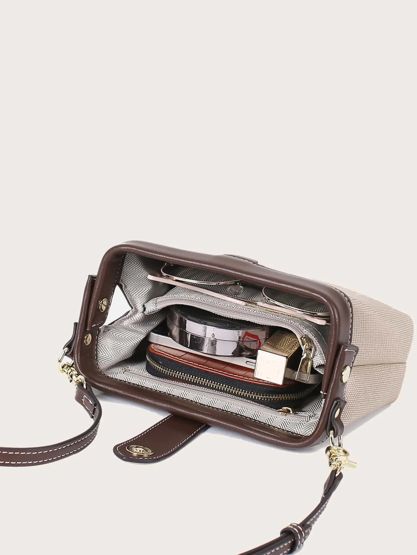 Chic Canvas & PU Leather Crossbody Bag for Women | Vintage Doctor Bag Style Shoulder Handbag
