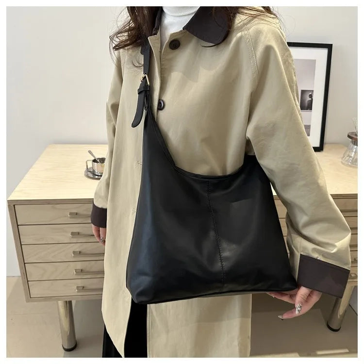 Chic & Minimalist Faux Leather Slouchy Shoulder Bag - Casual Daily Hobo Handbag for Women