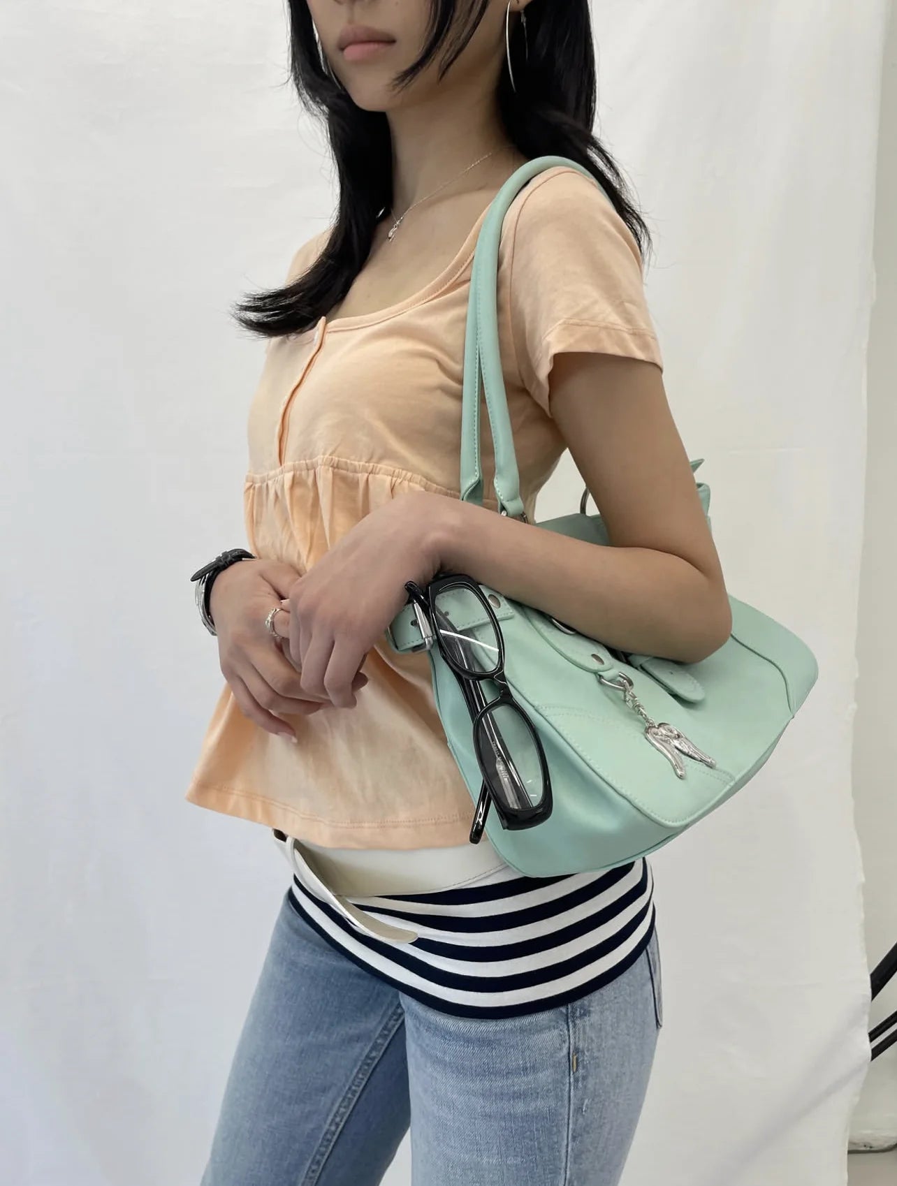 Pastel Mint Green Retro Shoulder Purse – Y2K Aesthetic Handbag for Women