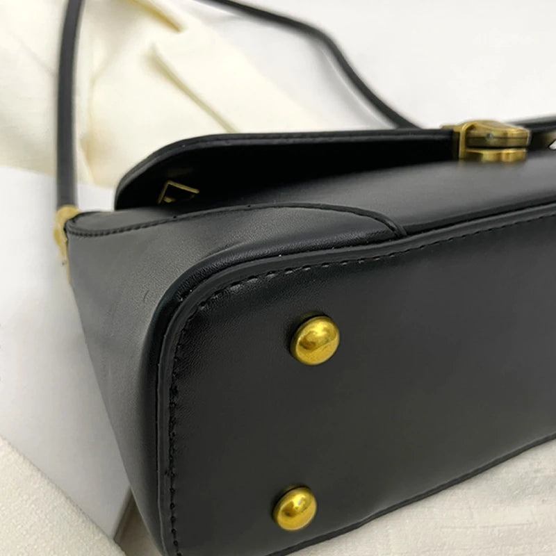 Chic Vintage Metal Lock Flap PU Leather Shoulder Bag