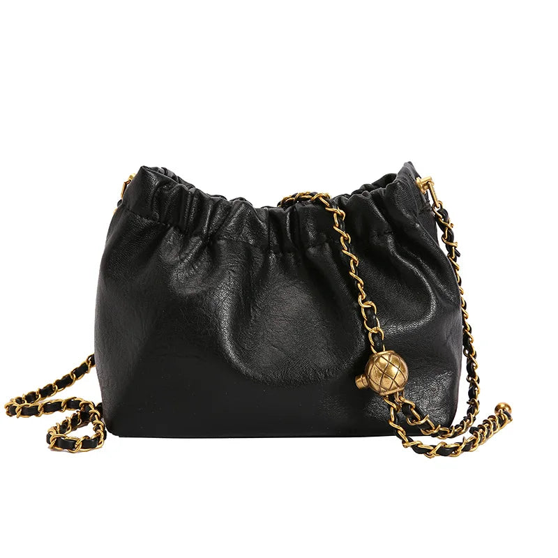 Trendy Soft Faux Leather Drawstring Clutch – Women's Crossbody Chain Bag