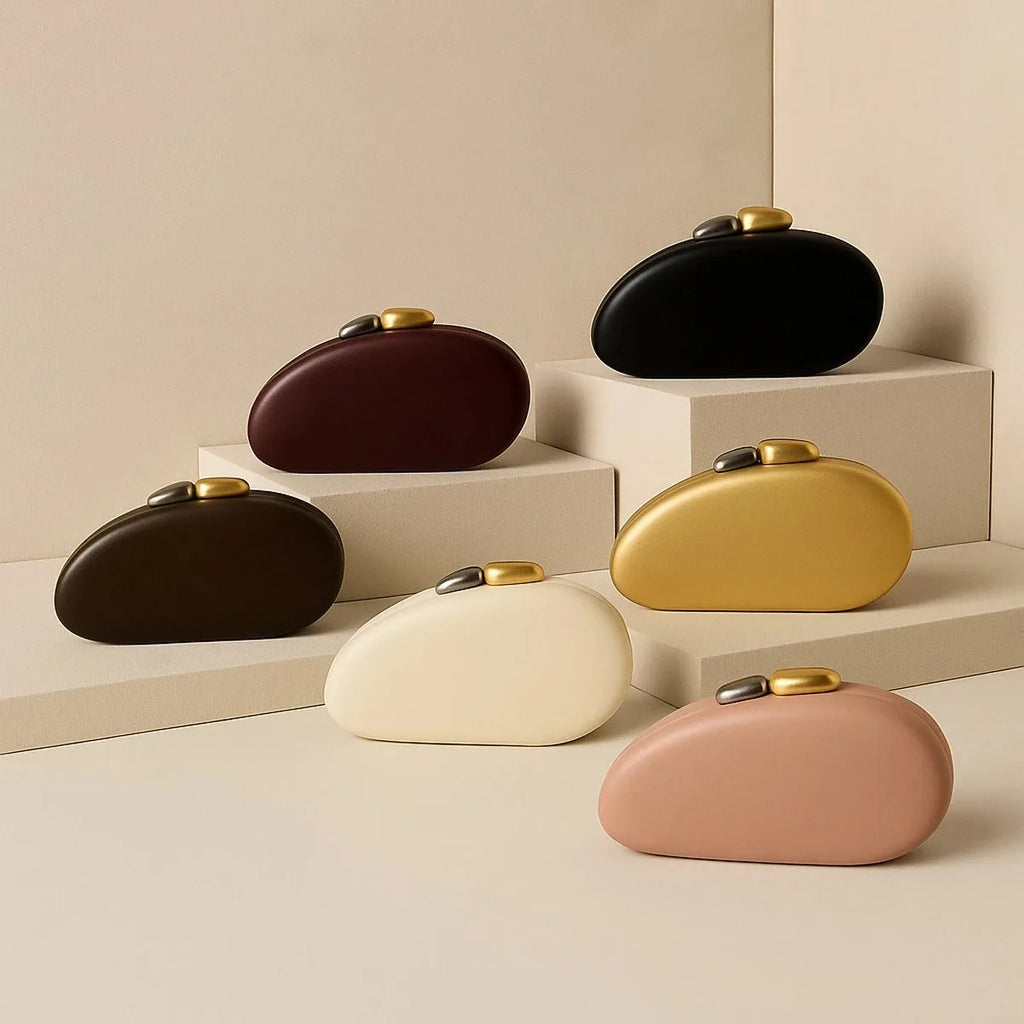 Elegant Red Oval Evening Clutch Bag with Gold Chain Strap