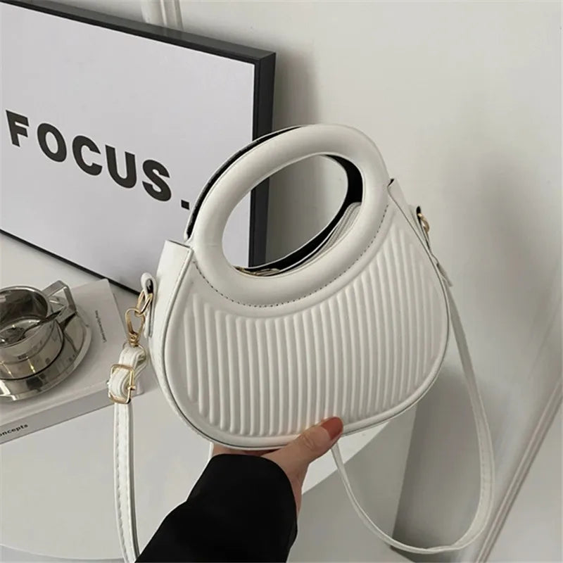 Modern Round Handle Pleated Mini Hand Bag & Top-Handle Handbag