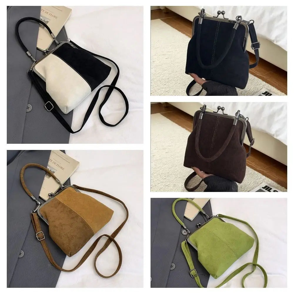 Vintage Color-Block Kiss-Lock Crossbody & Top Handle Bag