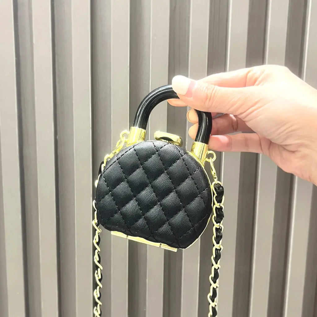 Luxury Quilted Round Mini Handbag with Chain Strap and Top Handle