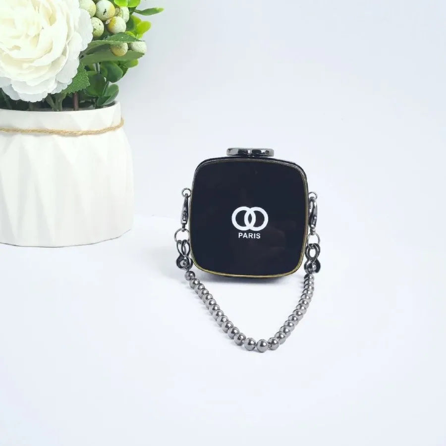 Chic Paris Print Mini Box Bag with Gold Bead Chain