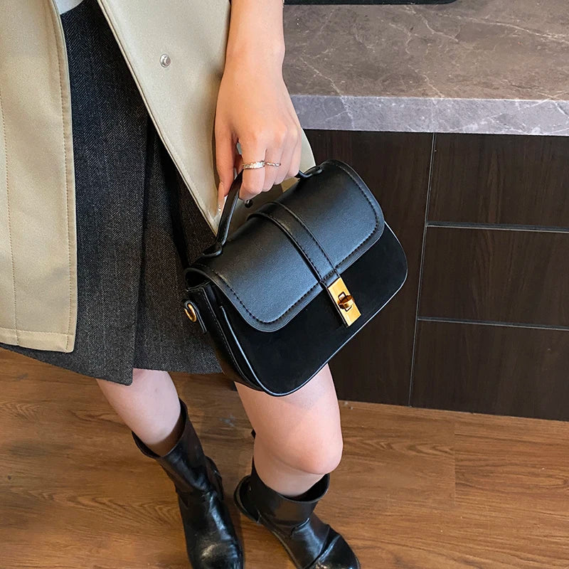 Aura Vintage Metallic Lock Crossbody Bag | Chic Suede & Leather Shoulder Bag