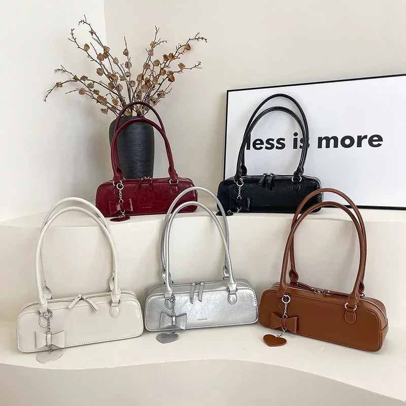 Retro Long East-West Shoulder Bag | Aesthetic Korean Style Shoulder Purse