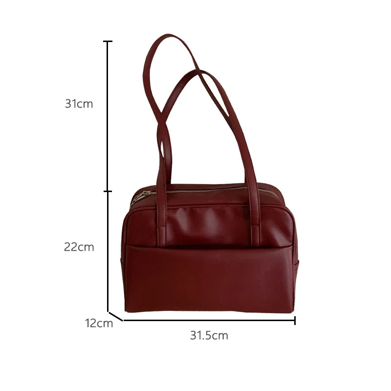 Vintage Dark Brown Leather Shoulder Bag | Retro Boston Duffel Tote with Cute Charm