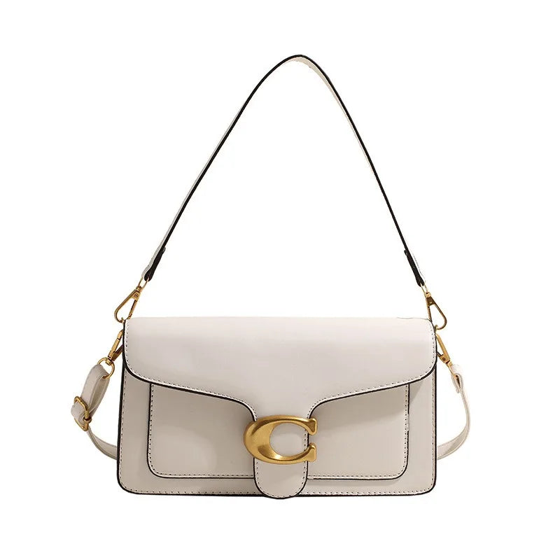 Luxury Leather Flap Shoulder Bag – Classic C-Hardware Crossbody Purse for Women