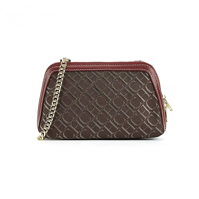 Premium Monogram Crossbody Bag for Women – Trendy Print Shoulder Bag with Gold Chain Accent