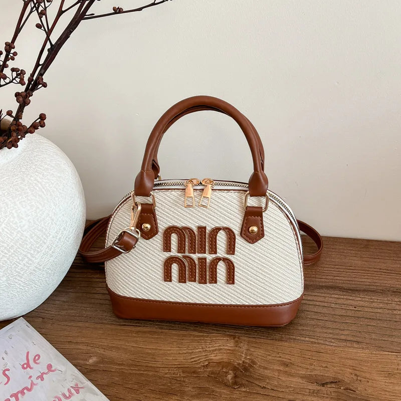 Retro Pink & Brown Mini Top-Handle Bag with Crossbody Strap
